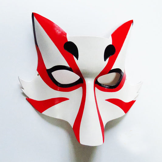Kitsune Fox Mask – Hand-Painted Leather Carved Japanese Spirit Mask
