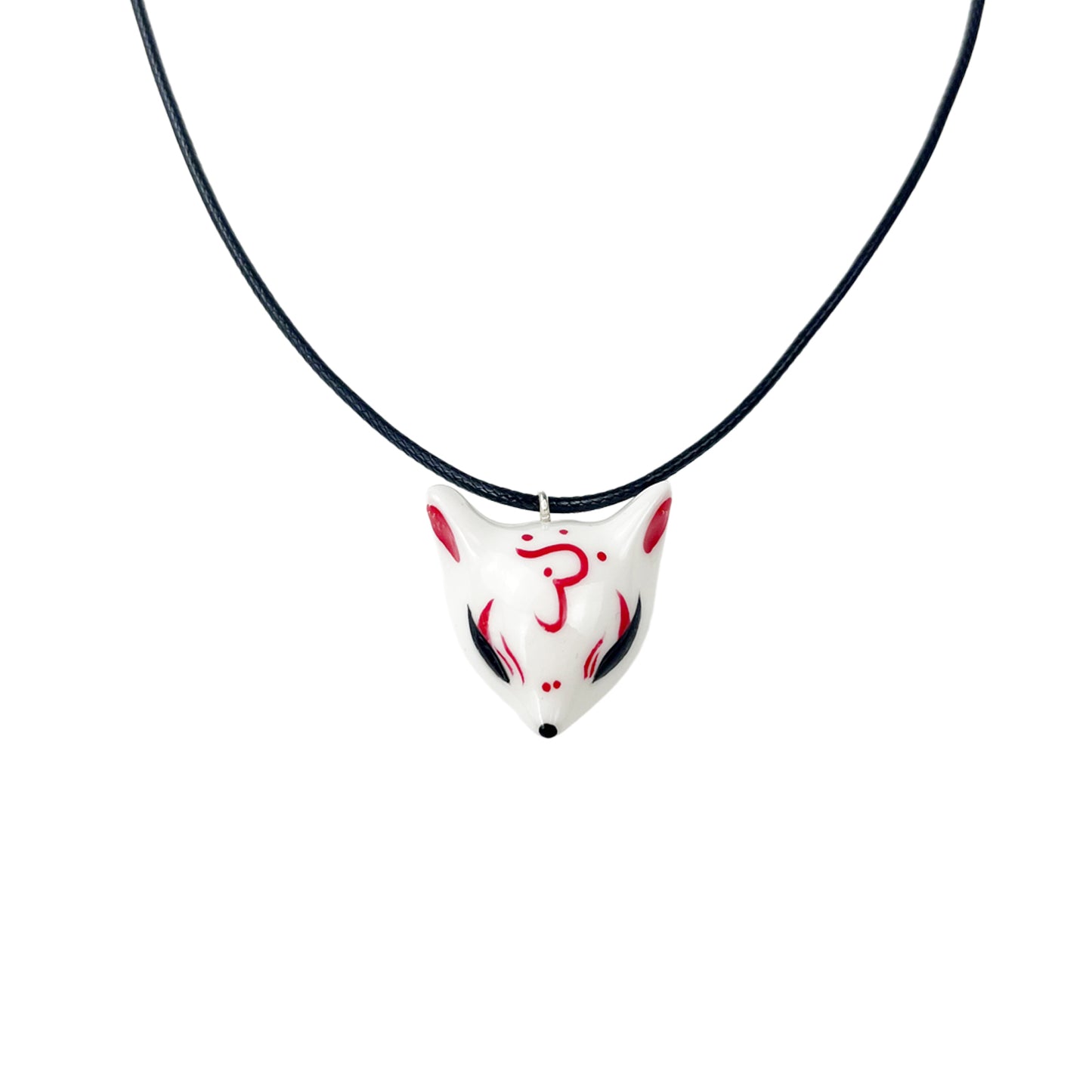 Hand-painted ceramic kitsune fox necklace design A