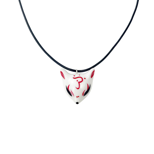 Hand-painted ceramic kitsune fox necklace design A