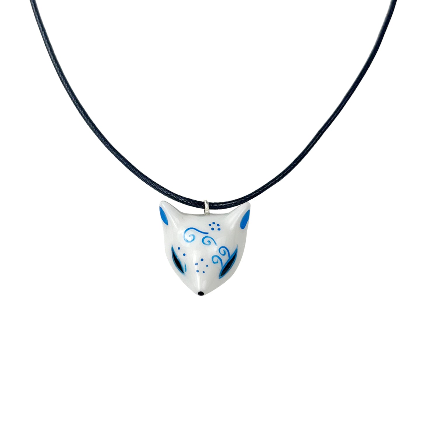 Hand-Painted Ceramic Kitsune Fox Necklace — Artisan Pendant Jewelry