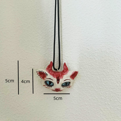Demon Cat Whisper Ceramic Necklace | Hand-Painted Punk Couples Pendant | Kiln-Fired Artisan Jewelry