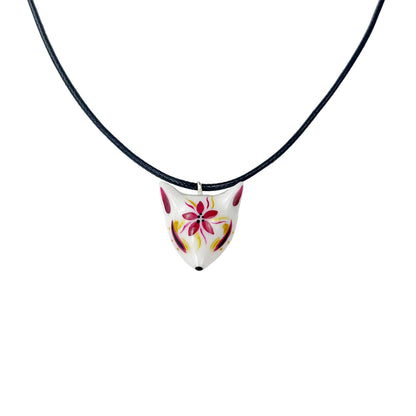 Hand-Painted Ceramic Kitsune Fox Necklace — Artisan Pendant Jewelry