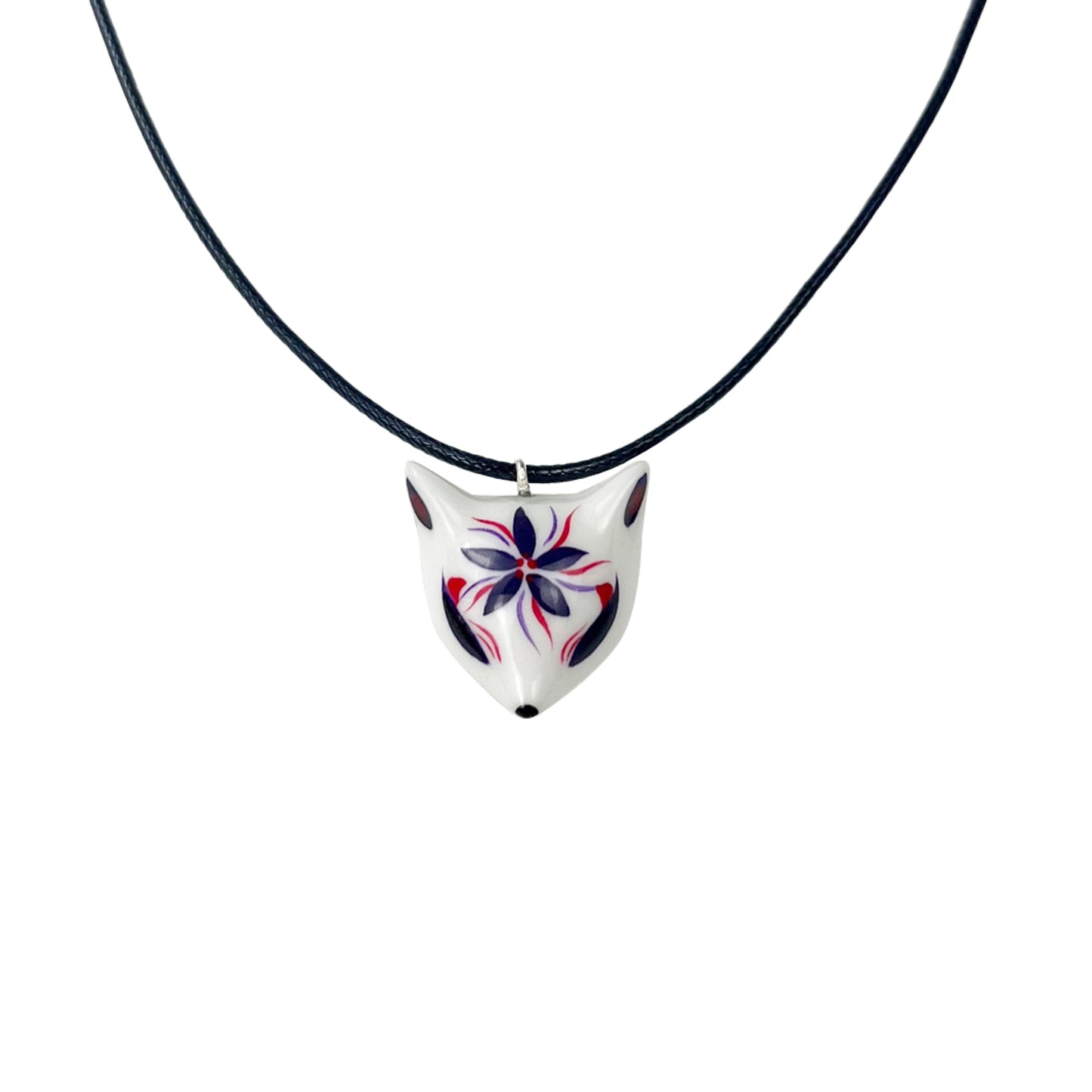 Hand-Painted Ceramic Kitsune Fox Necklace — Artisan Pendant Jewelry