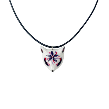 Hand-Painted Ceramic Kitsune Fox Necklace — Artisan Pendant Jewelry