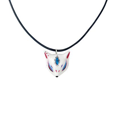 Hand-Painted Ceramic Kitsune Fox Necklace — Artisan Pendant Jewelry