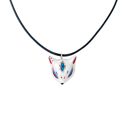 Hand-Painted Ceramic Kitsune Fox Necklace — Artisan Pendant Jewelry
