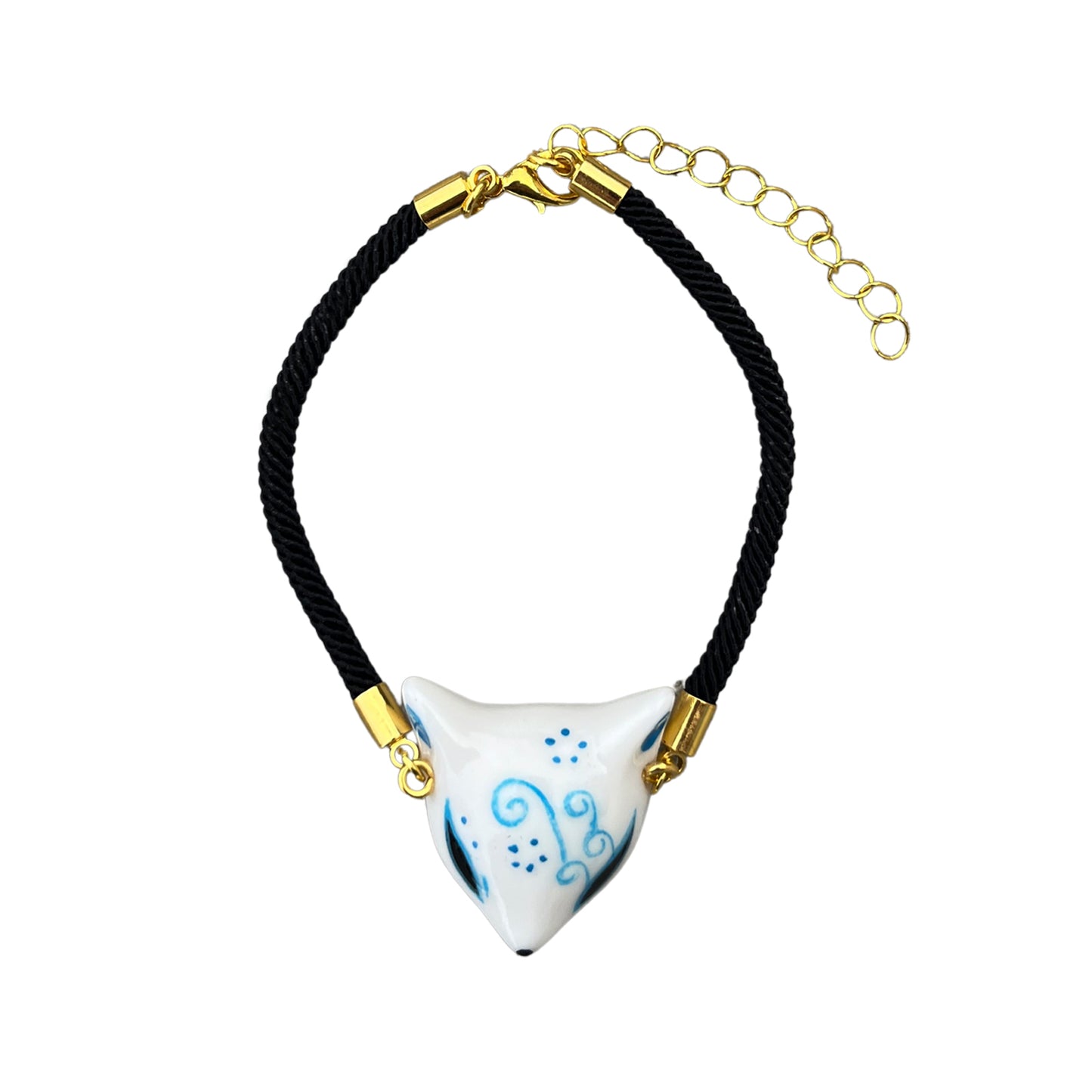 Kitsune Fox Mask Bracelet — Handpainted Ceramic & Gold