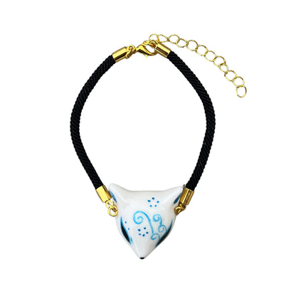 Kitsune Fox Mask Bracelet — Handpainted Ceramic & Gold