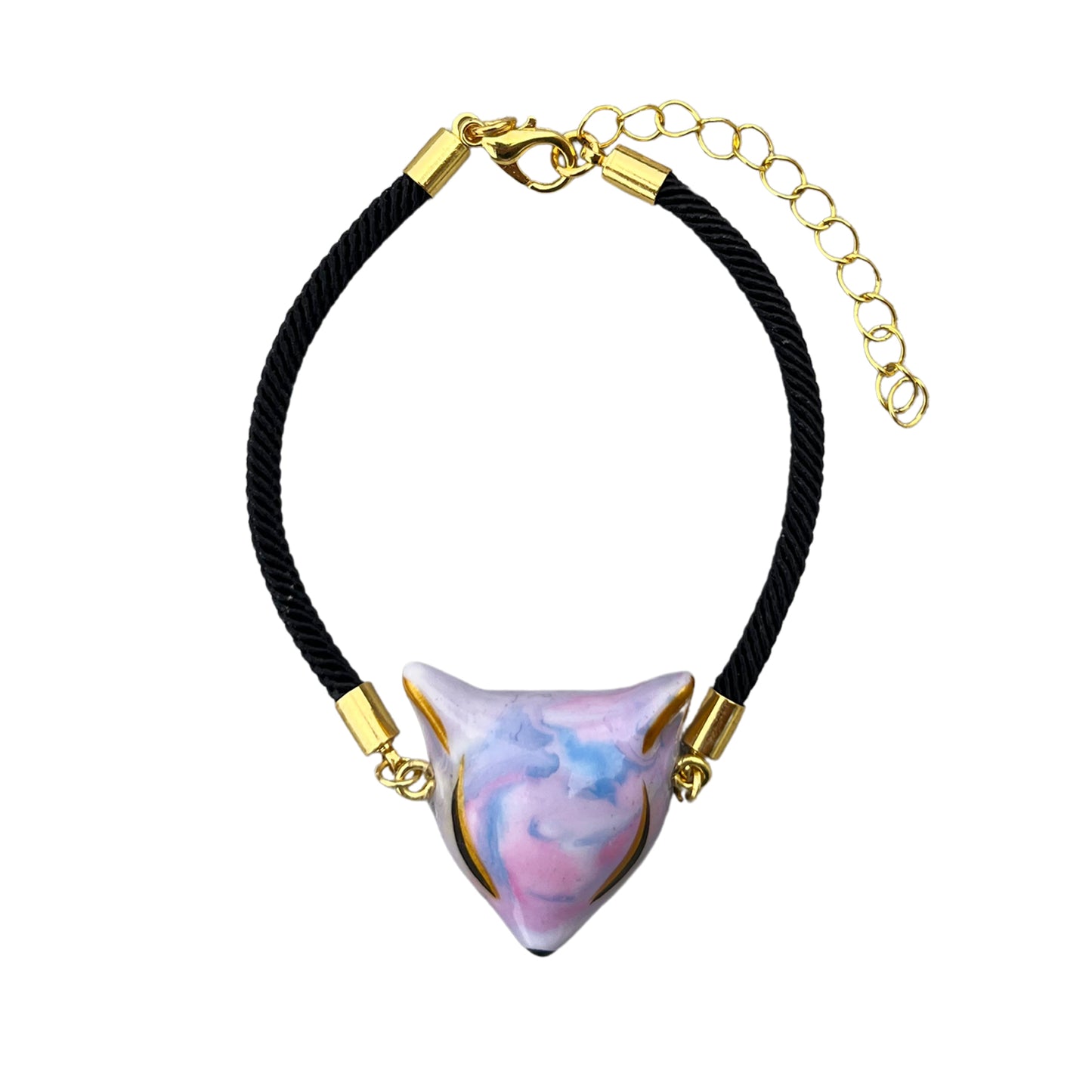 Kitsune Fox Mask Bracelet — Handpainted Ceramic & Gold