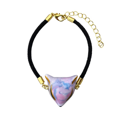 Kitsune Fox Mask Bracelet — Handpainted Ceramic & Gold