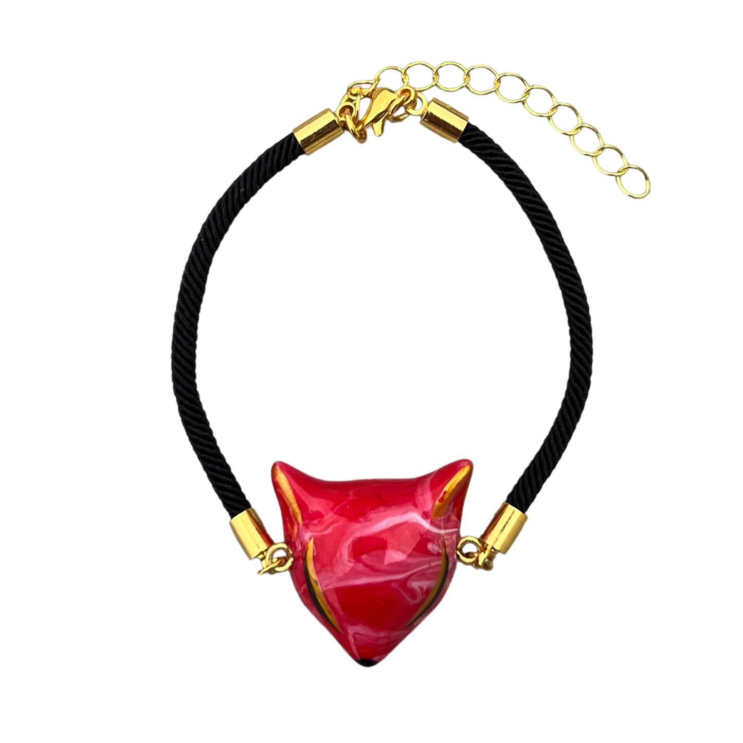 Kitsune Fox Mask Bracelet — Handpainted Ceramic & Gold