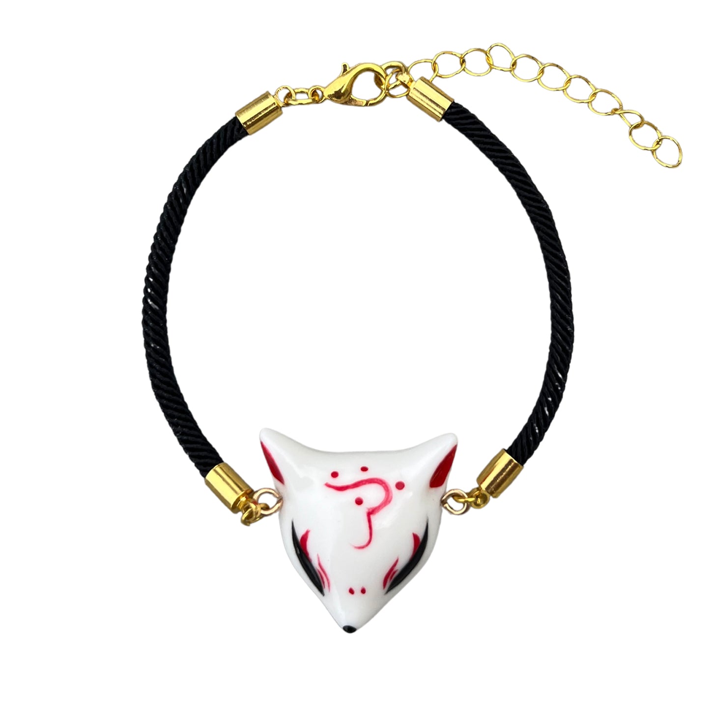 Kitsune Fox Mask Bracelet — Handpainted Ceramic & Gold