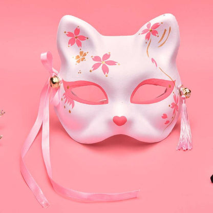 Hand-Painted Kitsune Cat Fox Mask — Japanese Cosplay & Halloween