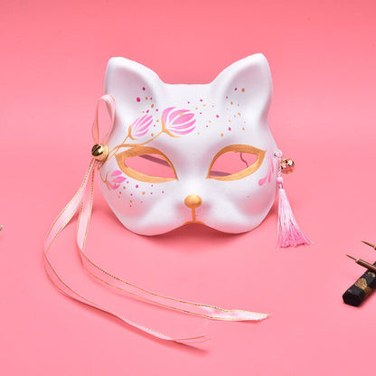 Hand-Painted Kitsune Cat Fox Mask — Japanese Cosplay & Halloween
