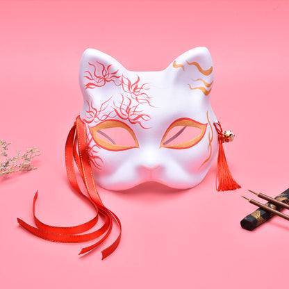 Hand-Painted Kitsune Cat Fox Mask — Japanese Cosplay & Halloween
