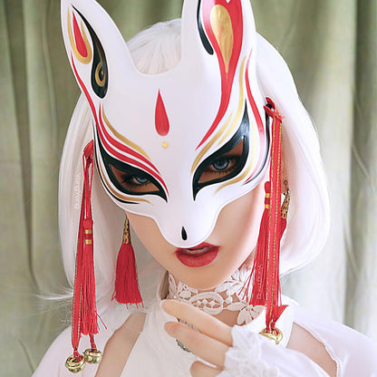 Japanese Kitsune Rabbit Fox Kabuki Cosplay Mask Model Shown - YangYong